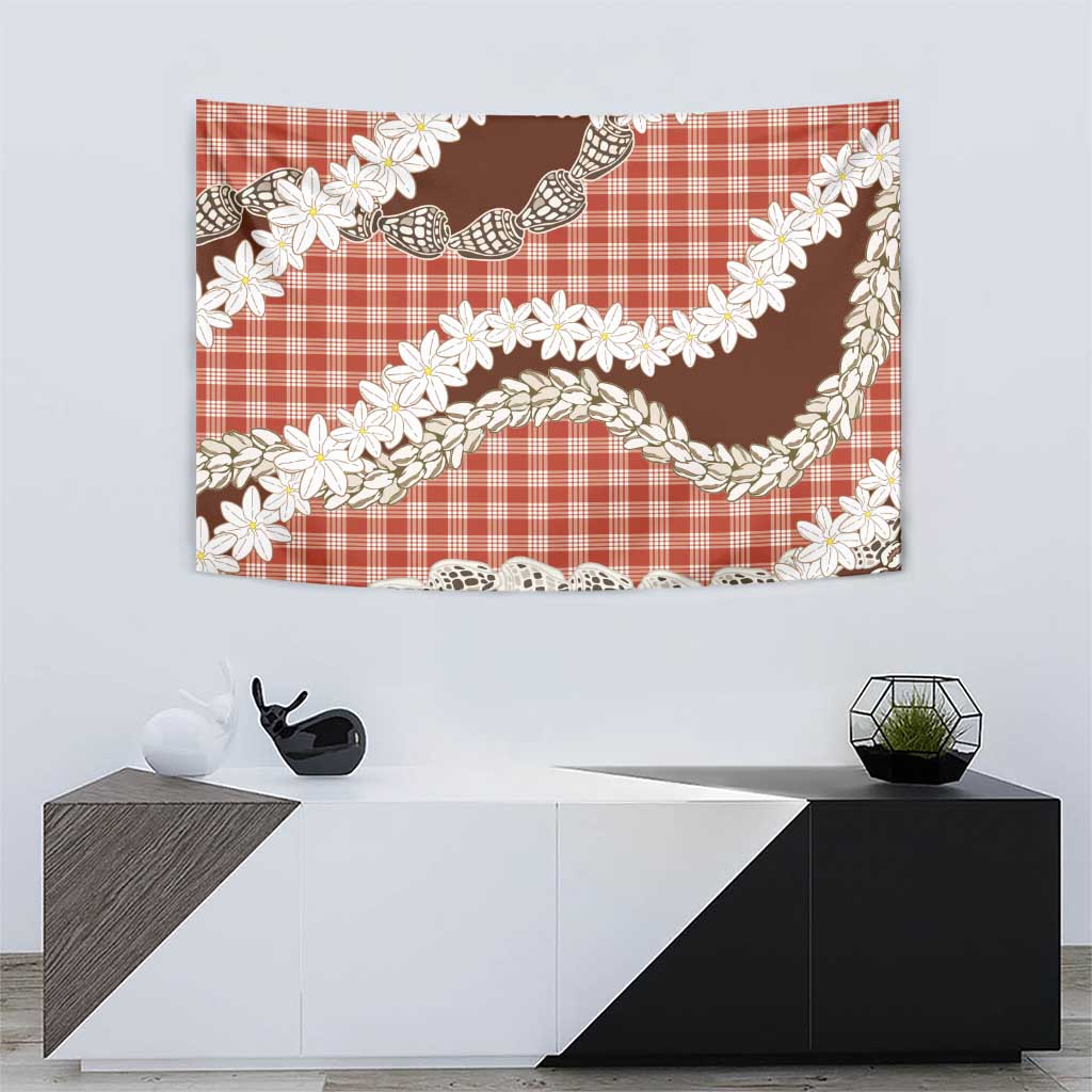 Red Hawaii Tiare and Shell Lei Tapestry Hawaiian Palaka Luxury Vibes LT14 - Polynesian Pride