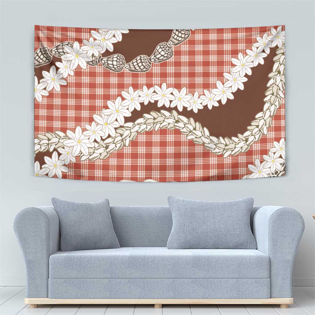 Red Hawaii Tiare and Shell Lei Tapestry Hawaiian Palaka Luxury Vibes LT14 - Polynesian Pride
