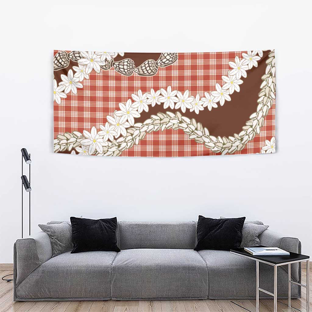 Red Hawaii Tiare and Shell Lei Tapestry Hawaiian Palaka Luxury Vibes LT14 - Polynesian Pride