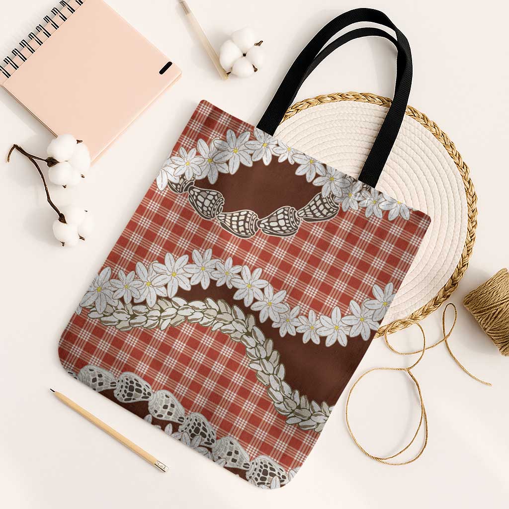 Red Hawaii Tiare and Shell Lei Tote Bag Hawaiian Palaka Luxury Vibes LT14 Black Strap One Size Red - Polynesian Pride
