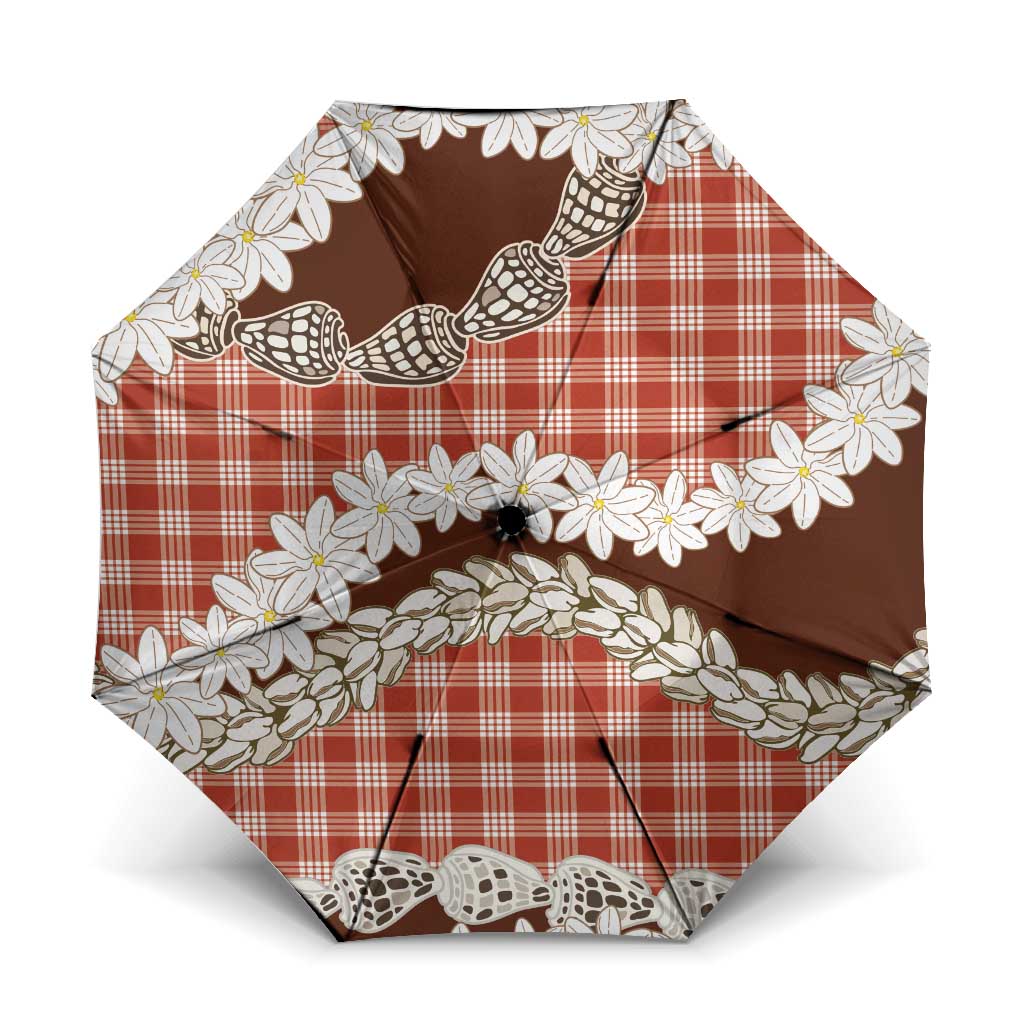 Red Hawaii Tiare and Shell Lei Umbrella Hawaiian Palaka Luxury Vibes - Polynesian Pride