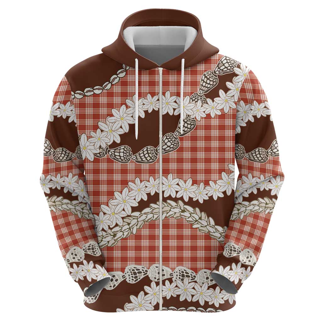 Red Hawaii Tiare and Shell Lei Zip Hoodie Hawaiian Palaka Luxury Vibes LT14 - Polynesian Pride