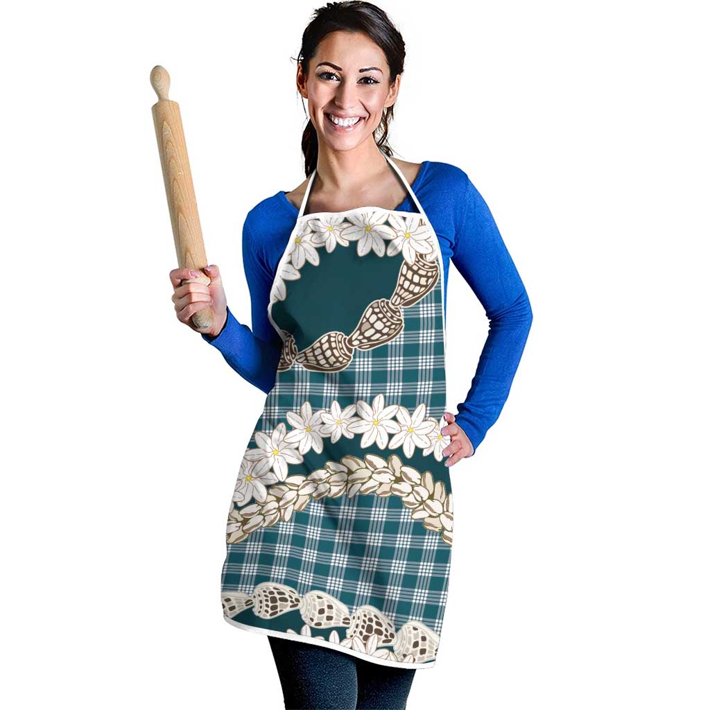 Dark Cyan Hawaii Tiare and Shell Lei Apron Hawaiian Palaka Luxury Vibes LT14 - Polynesian Pride