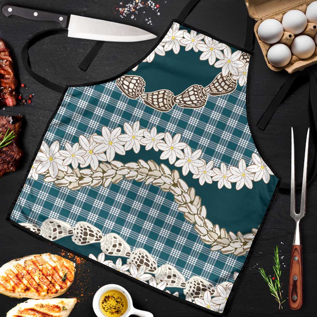 Dark Cyan Hawaii Tiare and Shell Lei Apron Hawaiian Palaka Luxury Vibes LT14 Dark Cyan - Polynesian Pride
