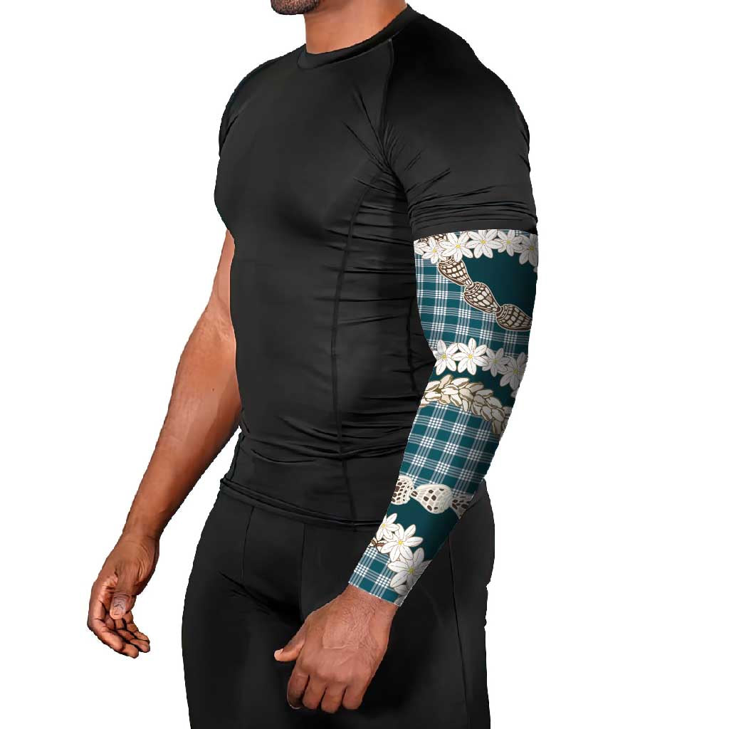 Dark Cyan Hawaii Tiare and Shell Lei Arm Sleeves Hawaiian Palaka Luxury Vibes - Polynesian Pride