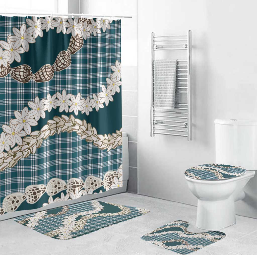 Dark Cyan Hawaii Tiare and Shell Lei Bathroom Set Hawaiian Palaka Luxury Vibes LT14 Bathroom Set (4 pcs) Dark Cyan - Polynesian Pride