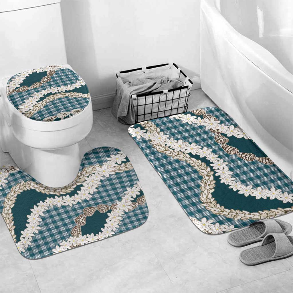 Dark Cyan Hawaii Tiare and Shell Lei Bathroom Set Hawaiian Palaka Luxury Vibes LT14 Mat Set Only (3 pcs) One Size Dark Cyan - Polynesian Pride