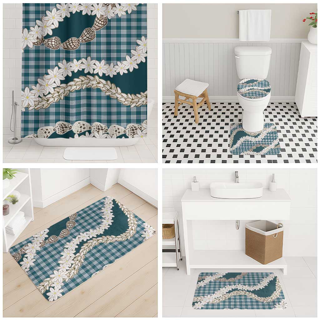 Dark Cyan Hawaii Tiare and Shell Lei Bathroom Set Hawaiian Palaka Luxury Vibes LT14 - Polynesian Pride