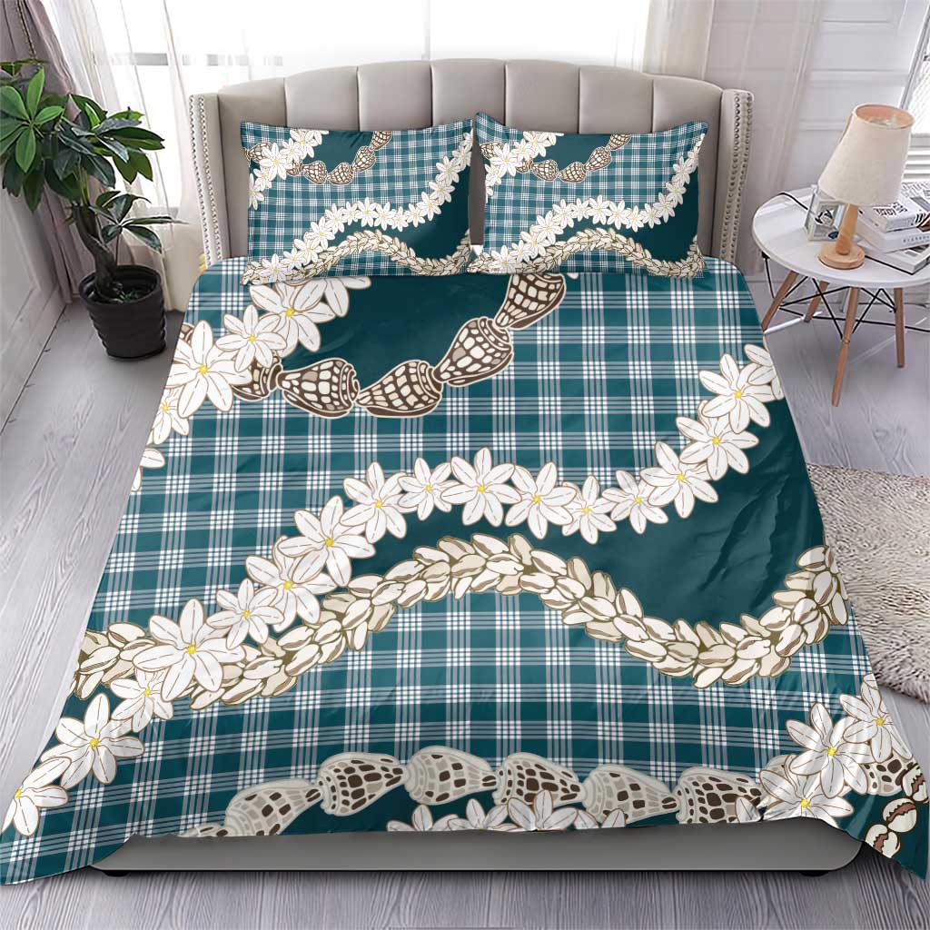 Dark Cyan Hawaii Tiare and Shell Lei Bedding Set Hawaiian Palaka Luxury Vibes LT14 - Polynesian Pride