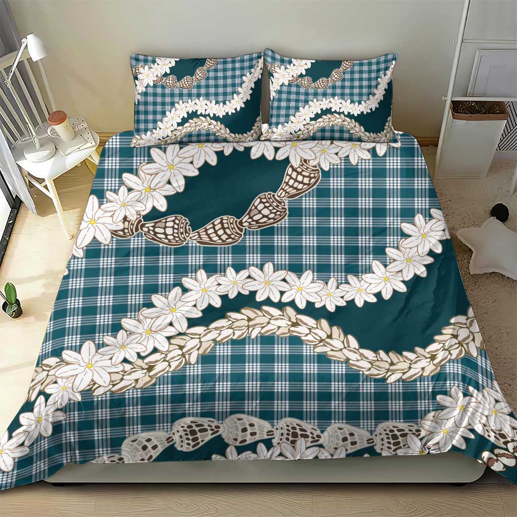 Dark Cyan Hawaii Tiare and Shell Lei Bedding Set Hawaiian Palaka Luxury Vibes LT14 - Polynesian Pride