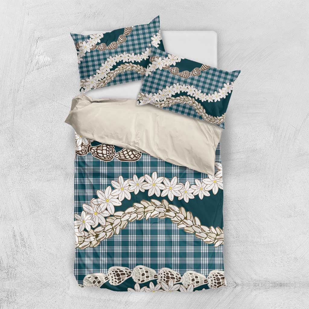 Dark Cyan Hawaii Tiare and Shell Lei Bedding Set Hawaiian Palaka Luxury Vibes LT14 US Twin 172cm x 218cm Dark Cyan - Polynesian Pride