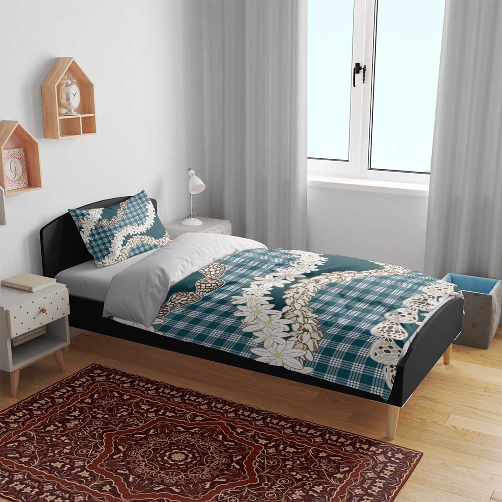 Dark Cyan Hawaii Tiare and Shell Lei Bedding Set Hawaiian Palaka Luxury Vibes LT14 - Polynesian Pride