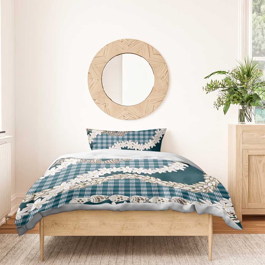 Dark Cyan Hawaii Tiare and Shell Lei Bedding Set Hawaiian Palaka Luxury Vibes LT14 - Polynesian Pride