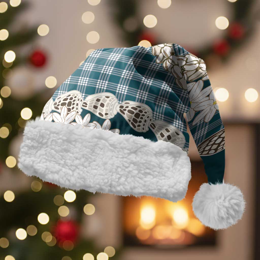 Dark Cyan Hawaii Tiare and Shell Lei Christmas Santa Hat Hawaiian Palaka Luxury Vibes LT14 With Fur Dark Cyan - Polynesian Pride