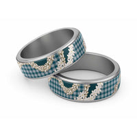 Dark Cyan Hawaii Tiare and Shell Lei Classic Ring Hawaiian Palaka Luxury Vibes LT14 Sliver Dark Cyan - Polynesian Pride