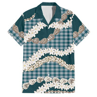 Dark Cyan Hawaii Tiare and Shell Lei Family Matching Long Sleeve Bodycon Dress and Hawaiian Shirt Hawaiian Palaka Luxury Vibes - Polynesian Pride