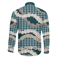 Dark Cyan Hawaii Tiare and Shell Lei Family Matching Off The Shoulder Long Sleeve Dress and Hawaiian Shirt Hawaiian Palaka Luxury Vibes - Polynesian Pride