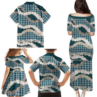 Dark Cyan Hawaii Tiare and Shell Lei Family Matching Puletasi and Hawaiian Shirt Hawaiian Palaka Luxury Vibes - Polynesian Pride