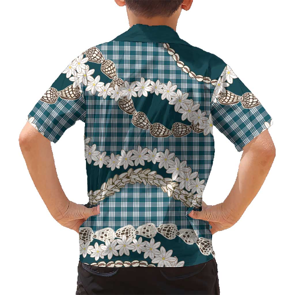 Dark Cyan Hawaii Tiare and Shell Lei Family Matching Summer Maxi Dress and Hawaiian Shirt Hawaiian Palaka Luxury Vibes - Polynesian Pride