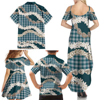 Dark Cyan Hawaii Tiare and Shell Lei Family Matching Summer Maxi Dress and Hawaiian Shirt Hawaiian Palaka Luxury Vibes - Polynesian Pride
