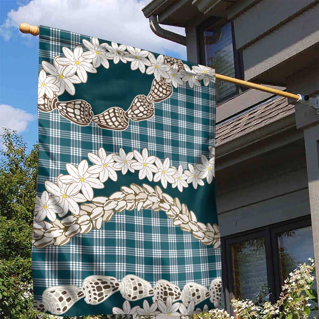 Dark Cyan Hawaii Tiare and Shell Lei Garden Flag Hawaiian Palaka Luxury Vibes LT14 - Polynesian Pride