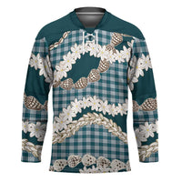 Dark Cyan Hawaii Tiare and Shell Lei Hockey Jersey Hawaiian Palaka Luxury Vibes - Polynesian Pride