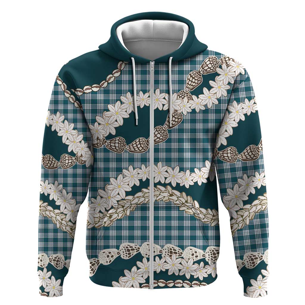 Dark Cyan Hawaii Tiare and Shell Lei Hoodie Hawaiian Palaka Luxury Vibes LT14 Zip Hoodie Dark Cyan - Polynesian Pride