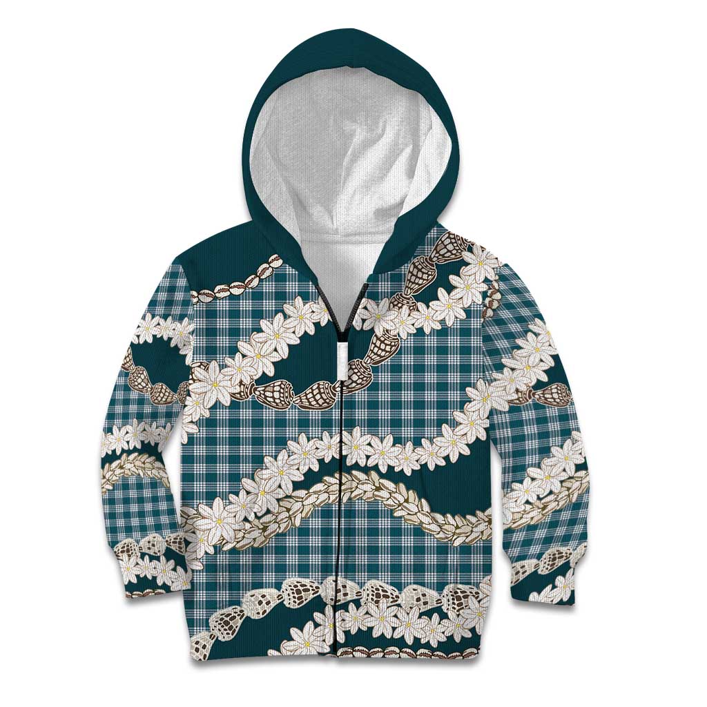 Dark Cyan Hawaii Tiare and Shell Lei Kid Hoodie Hawaiian Palaka Luxury Vibes LT14 Zip Hoodie Dark Cyan - Polynesian Pride