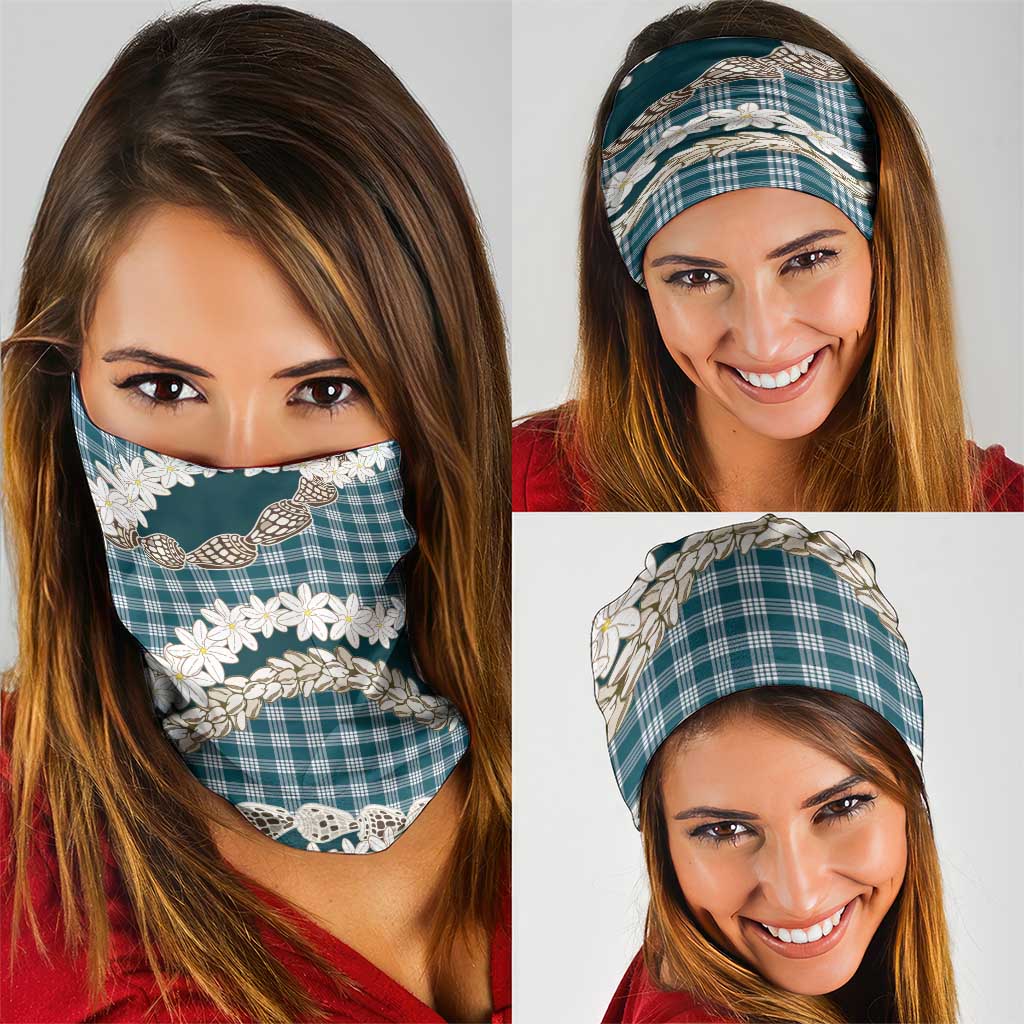 Dark Cyan Hawaii Tiare and Shell Lei Neck Gaiter Hawaiian Palaka Luxury Vibes LT14 - Polynesian Pride
