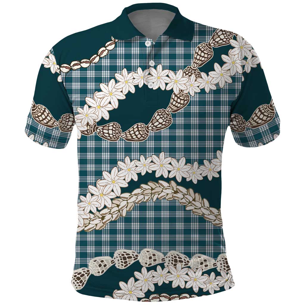 Dark Cyan Hawaii Tiare and Shell Lei Polo Shirt Hawaiian Palaka Luxury Vibes LT14 Dark Cyan - Polynesian Pride