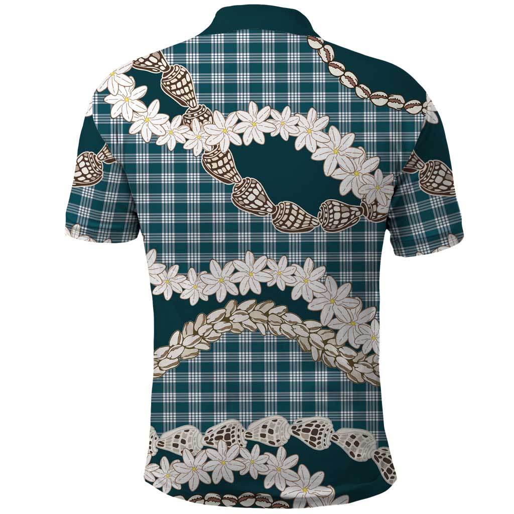 Dark Cyan Hawaii Tiare and Shell Lei Polo Shirt Hawaiian Palaka Luxury Vibes LT14 - Polynesian Pride
