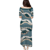 Dark Cyan Hawaii Tiare and Shell Lei Puletasi Hawaiian Palaka Luxury Vibes LT14 - Polynesian Pride