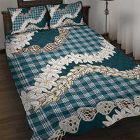Dark Cyan Hawaii Tiare and Shell Lei Quilt Bed Set Hawaiian Palaka Luxury Vibes LT14 Dark Cyan - Polynesian Pride
