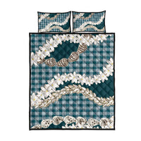 Dark Cyan Hawaii Tiare and Shell Lei Quilt Bed Set Hawaiian Palaka Luxury Vibes LT14 - Polynesian Pride