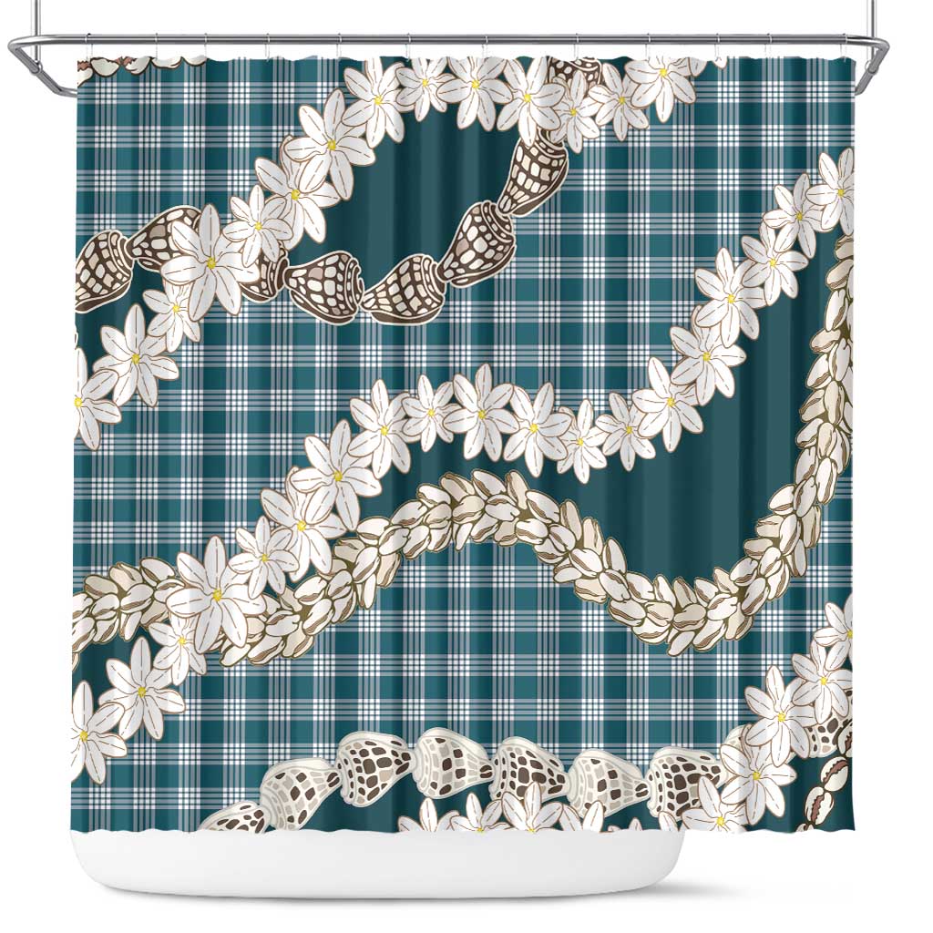Dark Cyan Hawaii Tiare and Shell Lei Shower Curtain Hawaiian Palaka Luxury Vibes LT14 Dark Cyan - Polynesian Pride