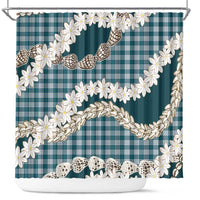 Dark Cyan Hawaii Tiare and Shell Lei Shower Curtain Hawaiian Palaka Luxury Vibes LT14 Dark Cyan - Polynesian Pride