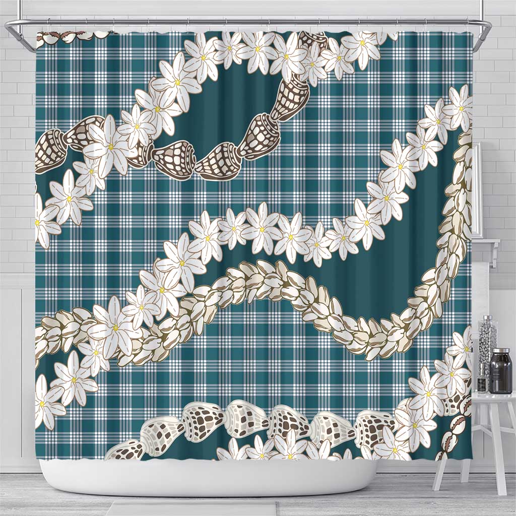 Dark Cyan Hawaii Tiare and Shell Lei Shower Curtain Hawaiian Palaka Luxury Vibes LT14 - Polynesian Pride