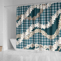 Dark Cyan Hawaii Tiare and Shell Lei Shower Curtain Hawaiian Palaka Luxury Vibes LT14 - Polynesian Pride