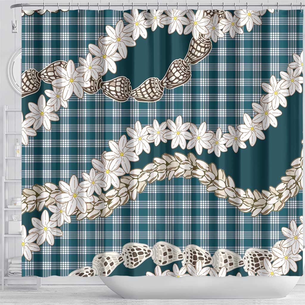 Dark Cyan Hawaii Tiare and Shell Lei Shower Curtain Hawaiian Palaka Luxury Vibes LT14 - Polynesian Pride