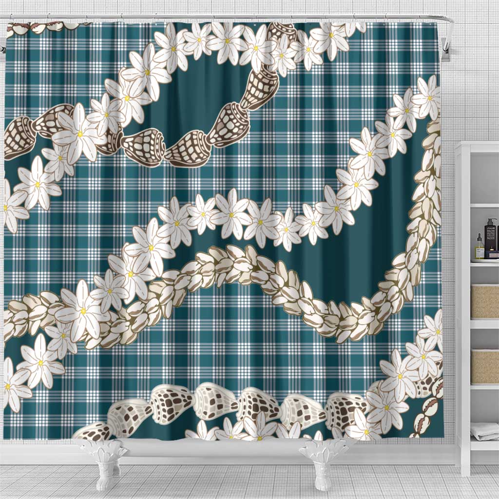 Dark Cyan Hawaii Tiare and Shell Lei Shower Curtain Hawaiian Palaka Luxury Vibes LT14 - Polynesian Pride