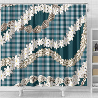 Dark Cyan Hawaii Tiare and Shell Lei Shower Curtain Hawaiian Palaka Luxury Vibes LT14 - Polynesian Pride
