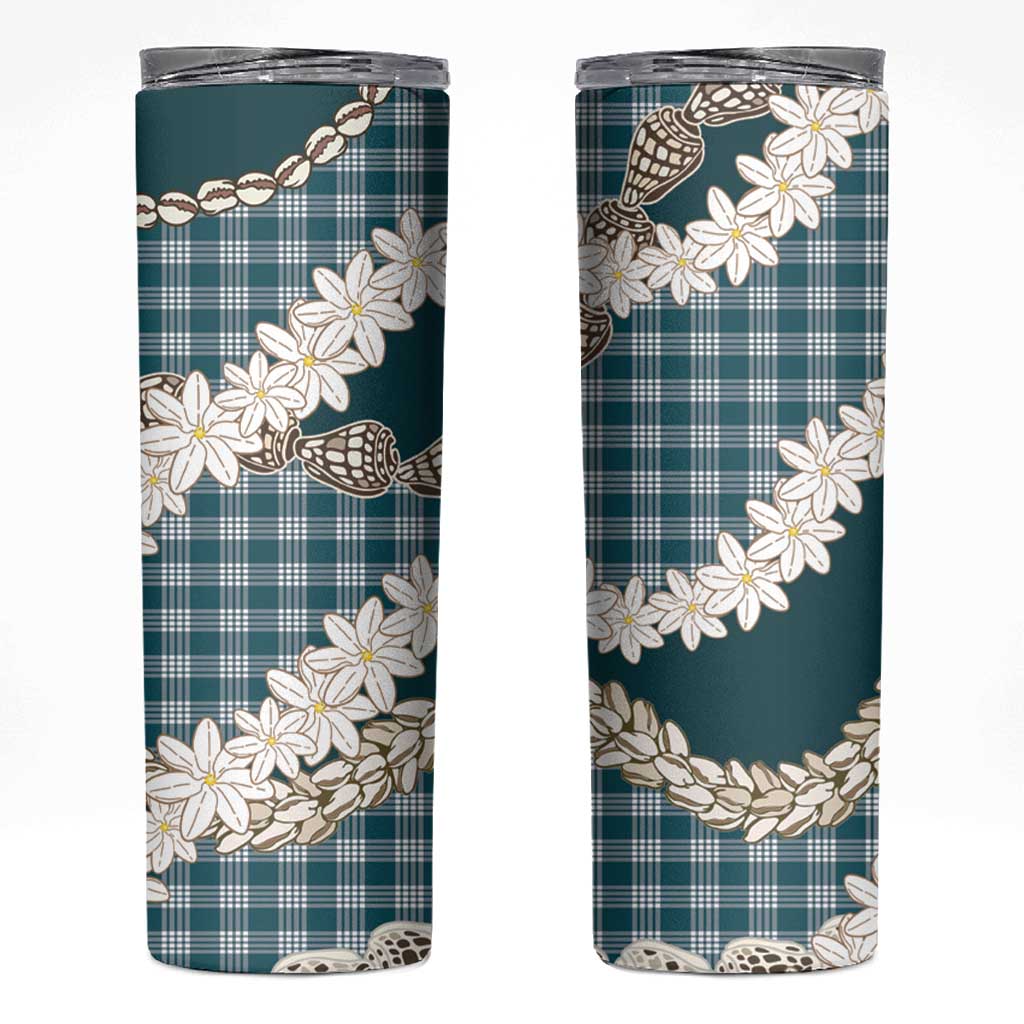 Dark Cyan Hawaii Tiare and Shell Lei Skinny Tumbler Hawaiian Palaka Luxury Vibes LT14 Dark Cyan - Polynesian Pride
