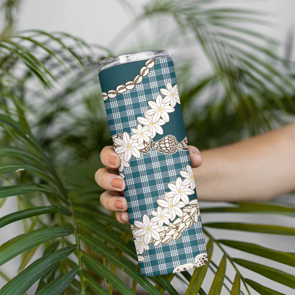 Dark Cyan Hawaii Tiare and Shell Lei Skinny Tumbler Hawaiian Palaka Luxury Vibes LT14 - Polynesian Pride