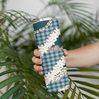 Dark Cyan Hawaii Tiare and Shell Lei Skinny Tumbler Hawaiian Palaka Luxury Vibes LT14 - Polynesian Pride