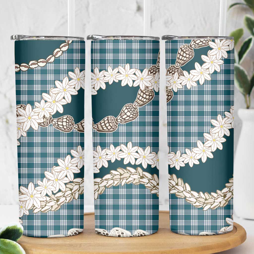 Dark Cyan Hawaii Tiare and Shell Lei Skinny Tumbler Hawaiian Palaka Luxury Vibes LT14 - Polynesian Pride