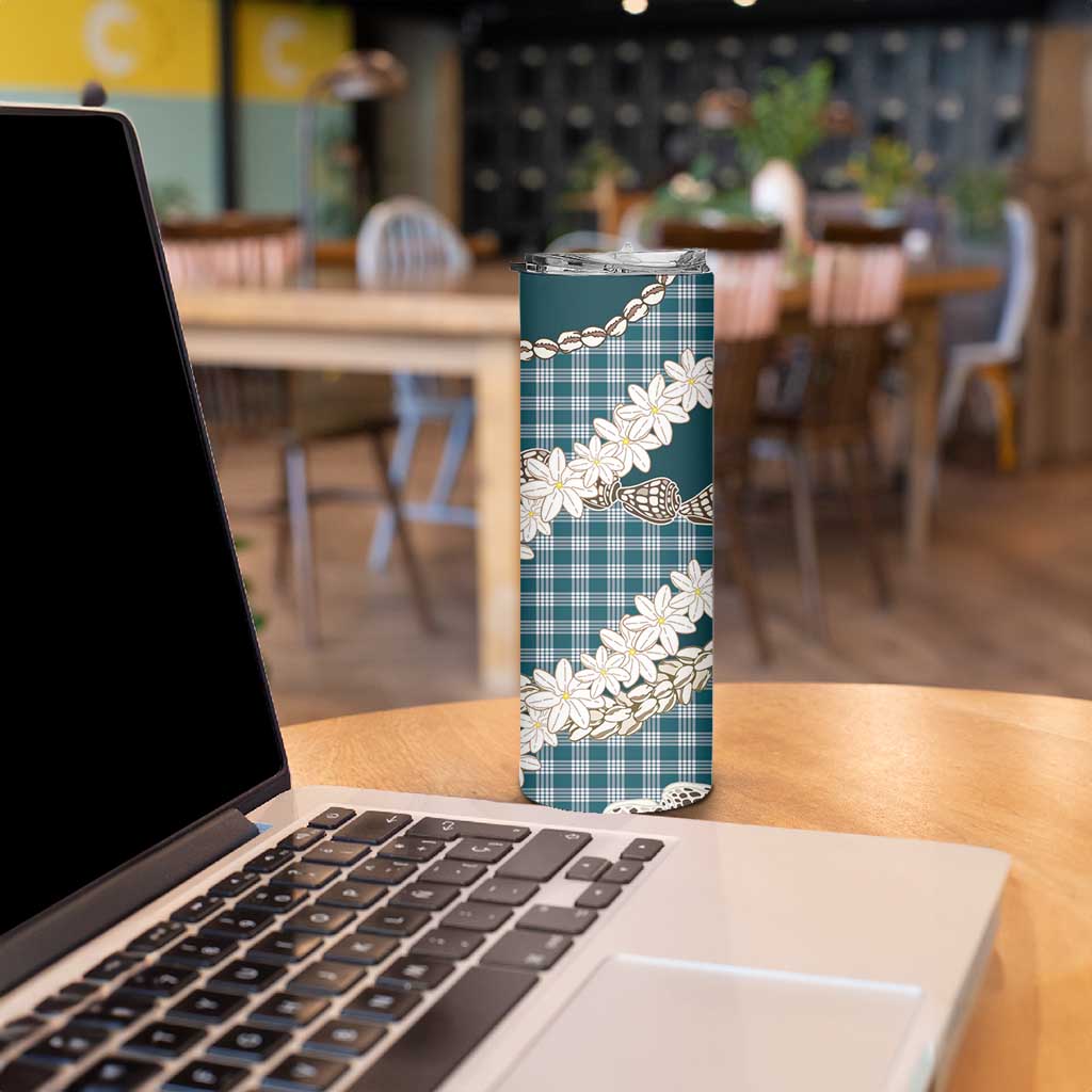 Dark Cyan Hawaii Tiare and Shell Lei Skinny Tumbler Hawaiian Palaka Luxury Vibes LT14 - Polynesian Pride