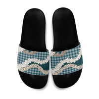 Dark Cyan Hawaii Tiare and Shell Lei Slide Sandals Hawaiian Palaka Luxury Vibes LT14 Dark Cyan - Polynesian Pride