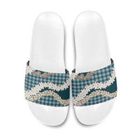 Dark Cyan Hawaii Tiare and Shell Lei Slide Sandals Hawaiian Palaka Luxury Vibes LT14 Dark Cyan - Polynesian Pride
