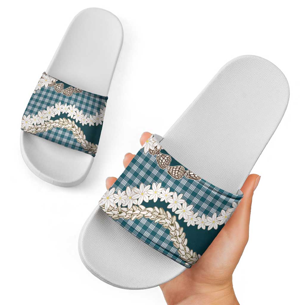 Dark Cyan Hawaii Tiare and Shell Lei Slide Sandals Hawaiian Palaka Luxury Vibes LT14 - Polynesian Pride
