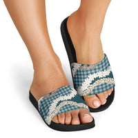 Dark Cyan Hawaii Tiare and Shell Lei Slide Sandals Hawaiian Palaka Luxury Vibes LT14 - Polynesian Pride
